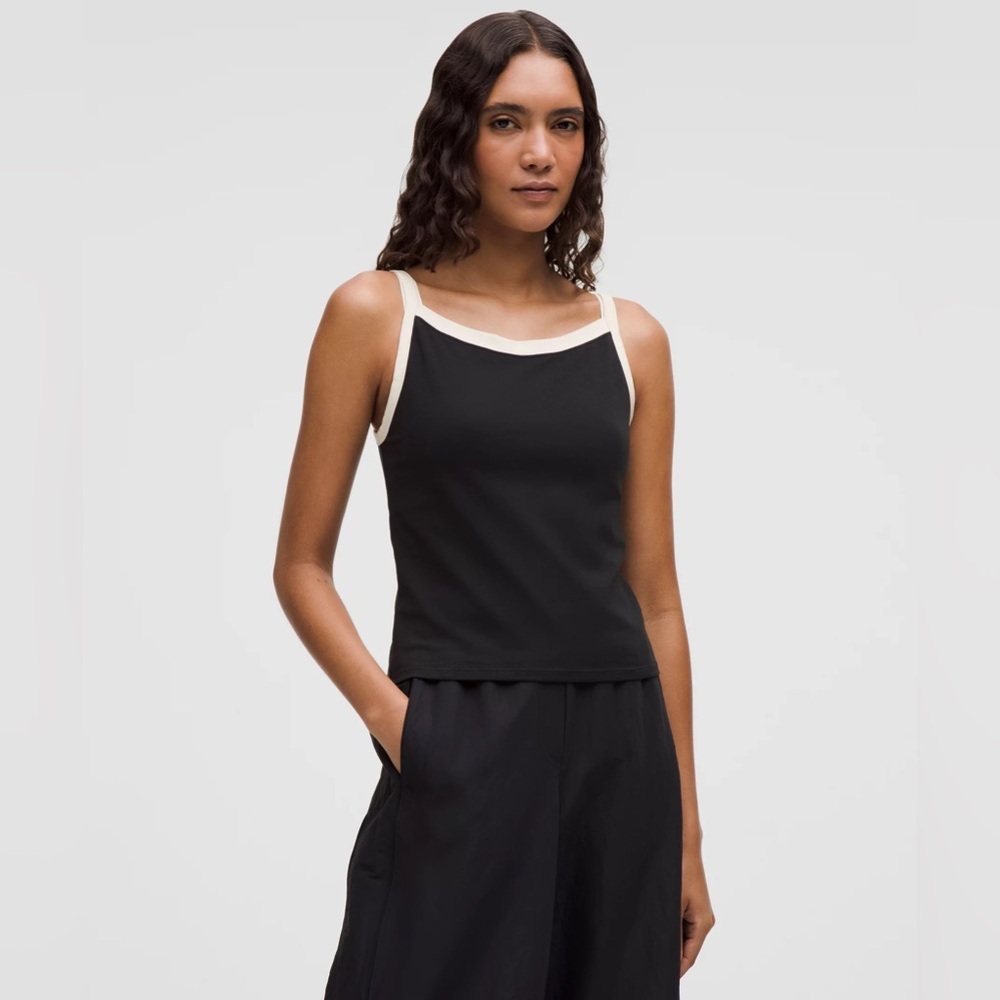 111 🆕🖤 Lululemon Organic Cotton High-Neck Ringer Tank - Black/Light Ivory